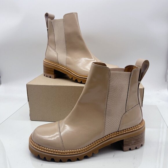 See by Chloe Mallory Chelsea Ankle Boots Dark Beige Leather 41 US 11 made SPAIN - Picture 2 of 12